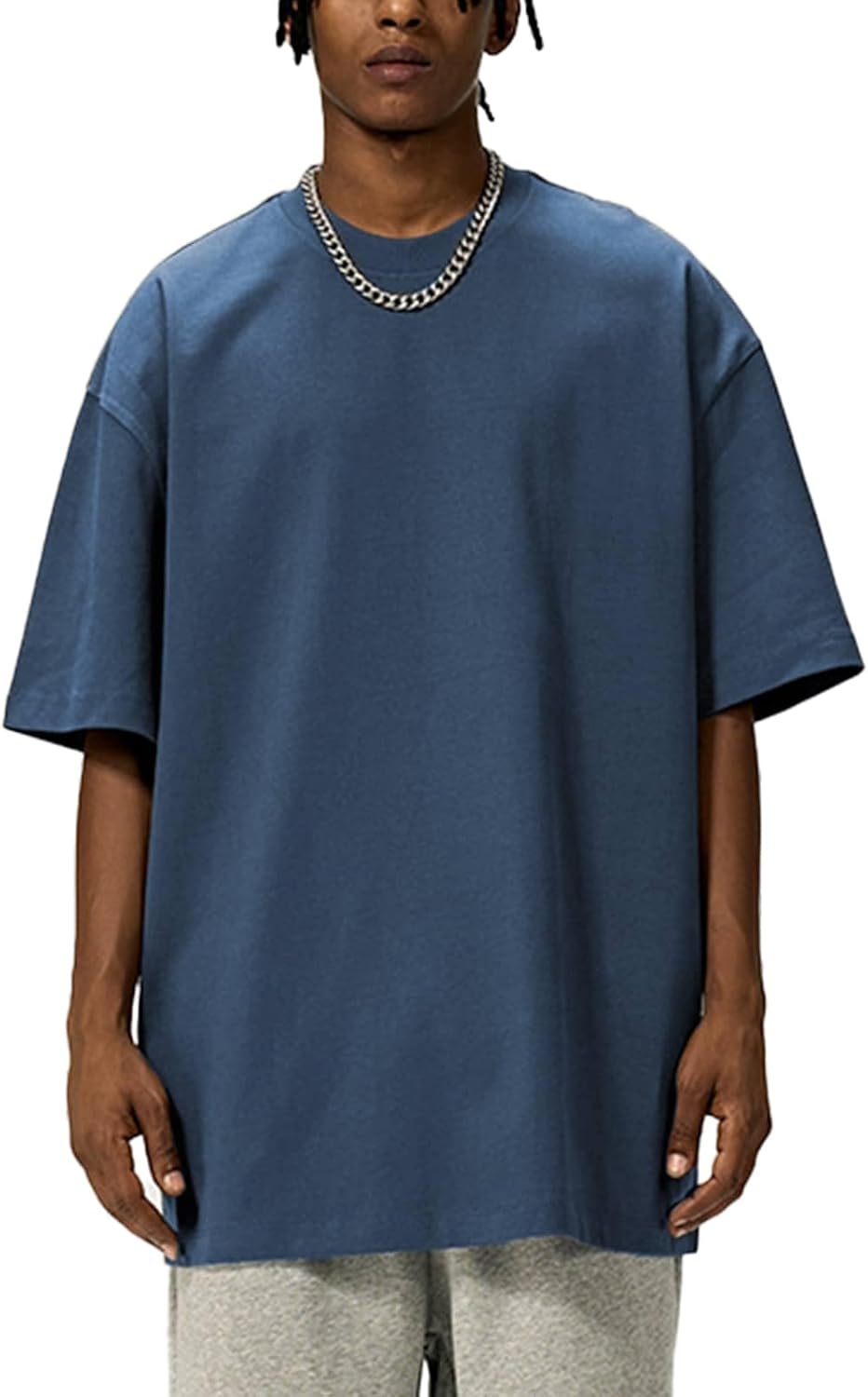 men oversized cotton t shirt heavyweight tee casual crew neck short sleeve loose summer basic tops