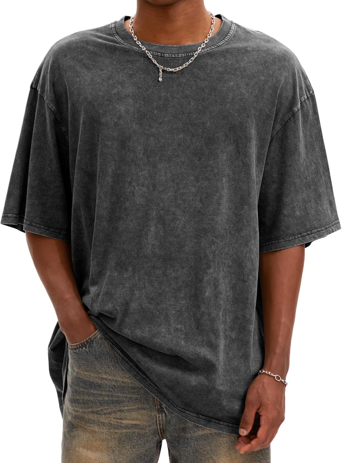 men oversized t shirts vintage cotton acid wash heavyweight loose fit tees shirts unisex basic tops for men women