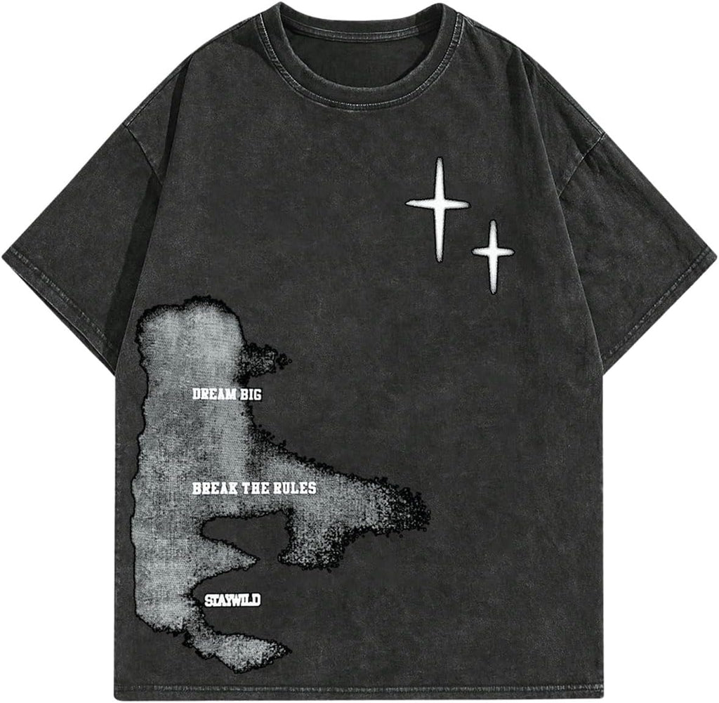 men letter graphic drop shoulder t shirts casual round neck tee top