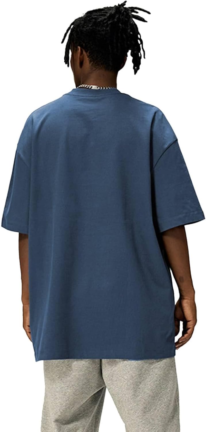 men oversized cotton t shirt heavyweight tee casual crew neck short sleeve loose summer basic tops